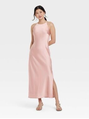 a new day Blush Pink Halter Satin Maxi Dress